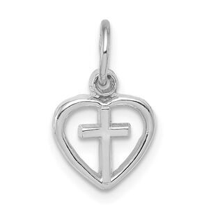 14k White Gold Cross in Heart Charm, 9mm